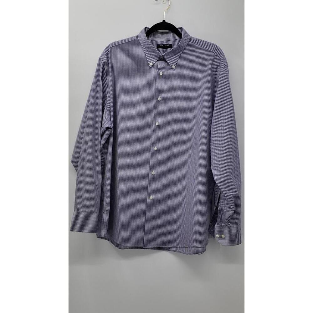 Structure Mens Fitted Dress Shirt XL Purple Check Button-Down Cotton